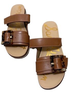 Sam Edelman Brown Leather Slide Sandals Tortoise Buckle Women’s Size 8